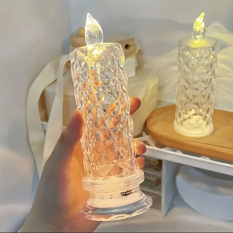 Crystal Glow Flameless LED Table Lamp – Decorative Mood Light