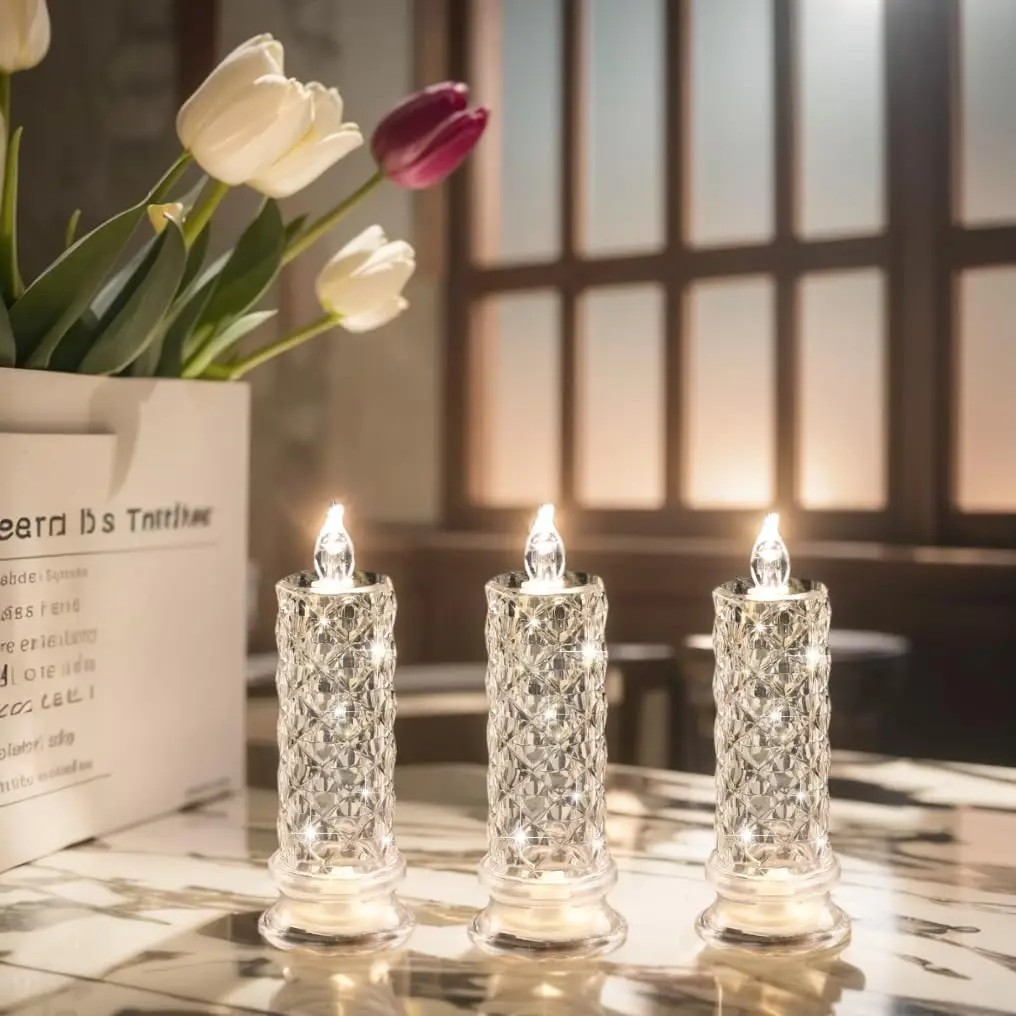 Crystal Glow Flameless LED Table Lamp – Decorative Mood Light