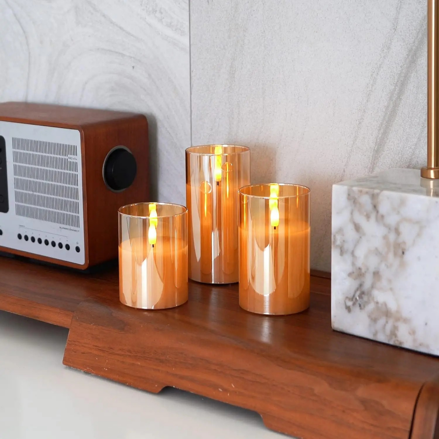 Gold Glass LED Candle Set of 3 – Flameless Remote-Controlled Candles