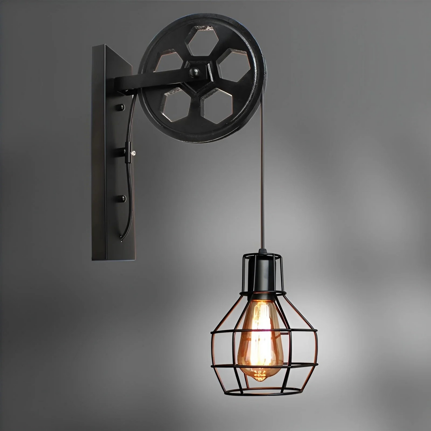 Vintage Industrial LED Wall Lamp – Metal & Glass Design