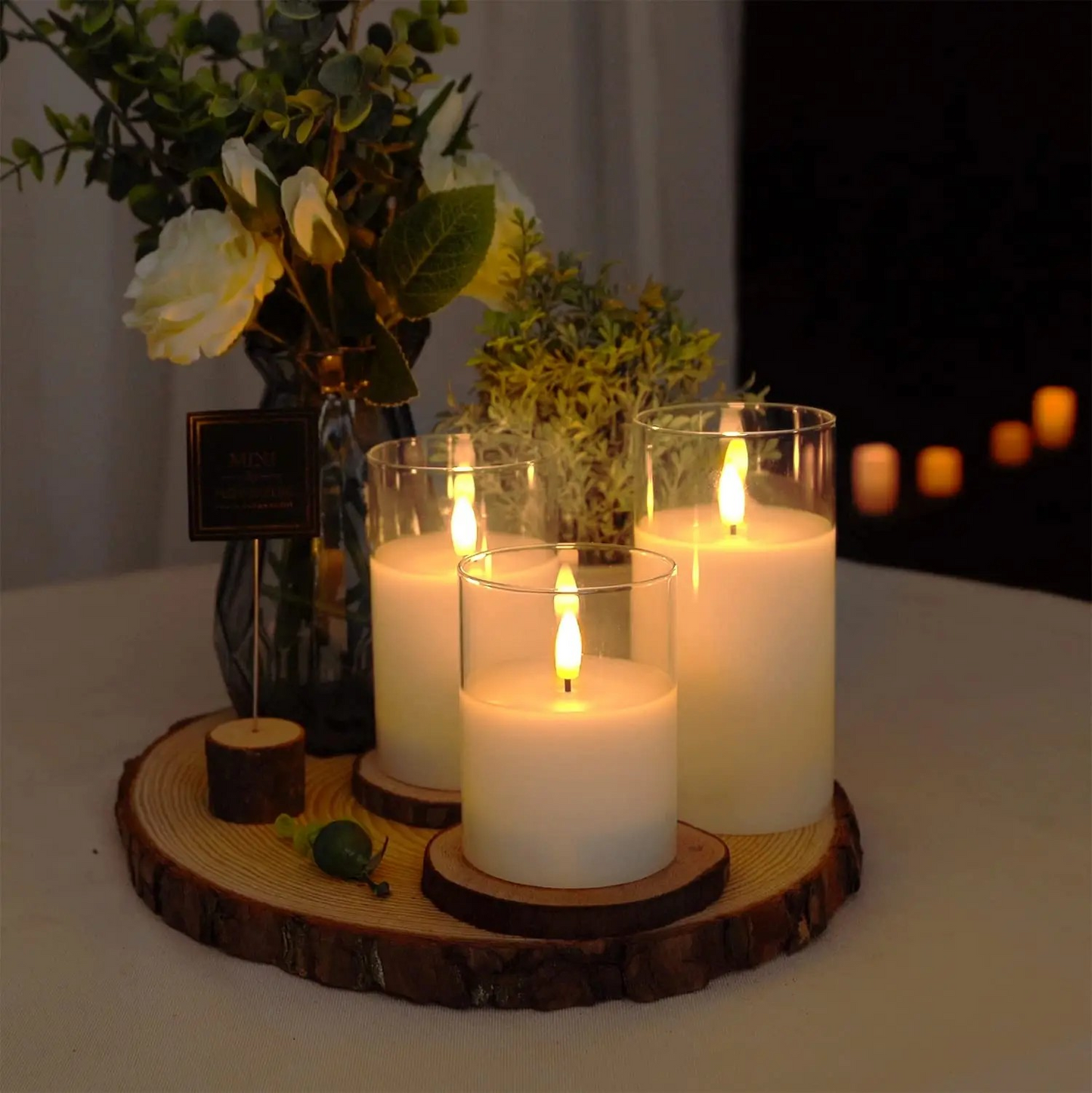 White Glass LED Candle Set of 3 – Flameless Remote-Controlled Candles